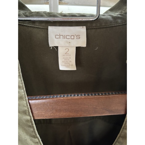 Chico's MWomen's Playful Anorak Jacket Embroidered Olive Green Drawstring Chico2 - Picture 6 of 8